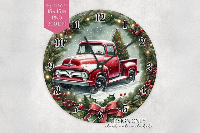 Christmas Truck Wall Clock Sublimation Design PNG Sublimation BijouBay 
