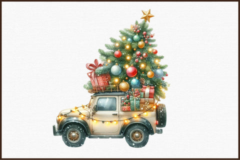 Christmas Truck Watercolor Clipart Sublimation designartist 