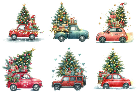 Christmas Truck Watercolor Clipart Sublimation designartist 