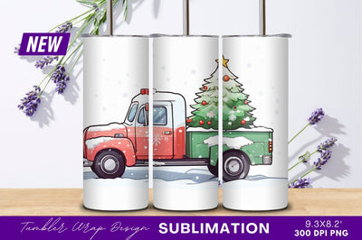 Christmas Truck With Tree Tumbler Png Sublimation Regulrcrative 