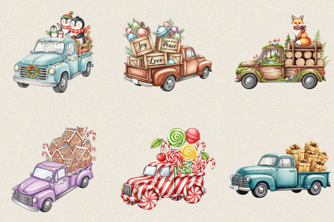 Christmas Trucks Clipart Bundle. Sublimation SVGArt 