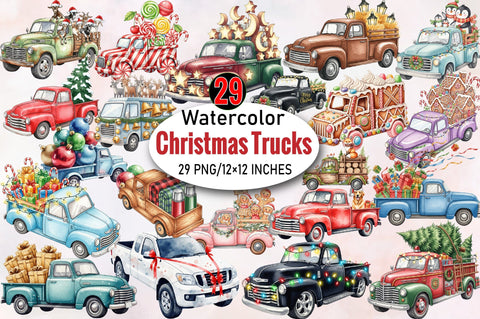 Christmas Trucks Clipart Bundle. Sublimation SVGArt 
