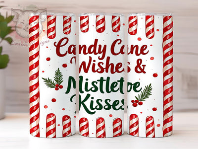 Christmas Tumbler, Candy Cane Wishes, Mistletoe Kisses, Holiday Sublimation, 20oz Tumbler, Festive Drinkware, Unique Christmas Gifts Sublimation Lara' s Designs 