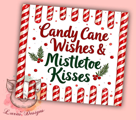 Christmas Tumbler, Candy Cane Wishes, Mistletoe Kisses, Holiday Sublimation, 20oz Tumbler, Festive Drinkware, Unique Christmas Gifts Sublimation Lara' s Designs 