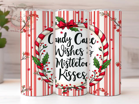 Christmas Tumbler, Candy Cane Wishes, Mistletoe Kisses, Holiday Sublimation, 20oz Tumbler, Festive Drinkware, Unique Christmas Gifts Sublimation Lara' s Designs 