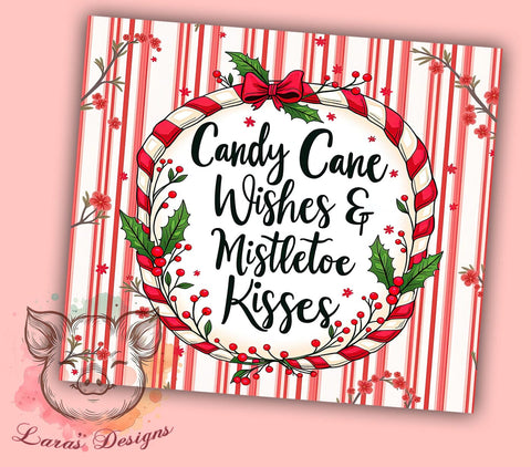 Christmas Tumbler, Candy Cane Wishes, Mistletoe Kisses, Holiday Sublimation, 20oz Tumbler, Festive Drinkware, Unique Christmas Gifts Sublimation Lara' s Designs 