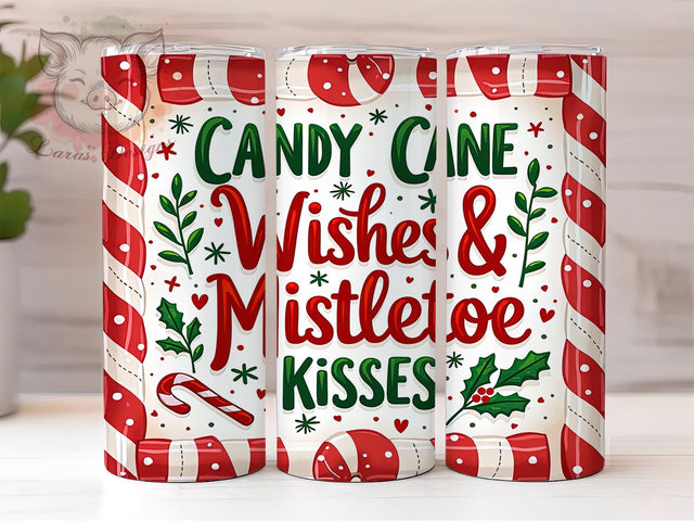 Christmas Tumbler, Candy Cane Wishes, Mistletoe Kisses, Holiday Sublimation, 20oz Tumbler, Festive Drinkware, Unique Christmas Gifts Sublimation Lara' s Designs 