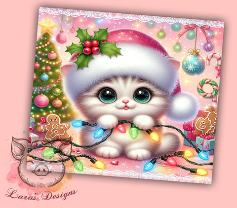 Christmas Tumbler, Cat Lover Gift, Sublimation Wrap, Holiday Cat, 20oz Tumbler, Cat Decor, Festive Drinkware Sublimation Lara' s Designs 