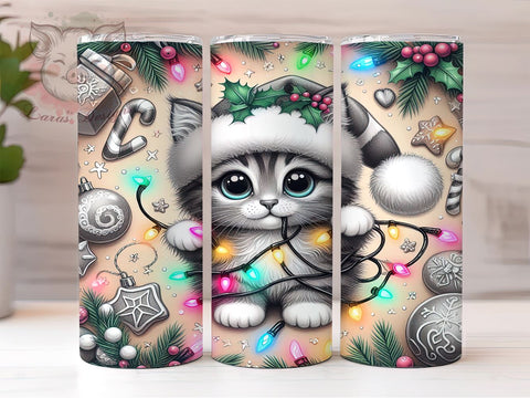 Christmas Tumbler, Cat Lover Gift, Sublimation Wrap, Holiday Cat, 20oz Tumbler, Cat Decor, Festive Drinkware Sublimation Lara' s Designs 