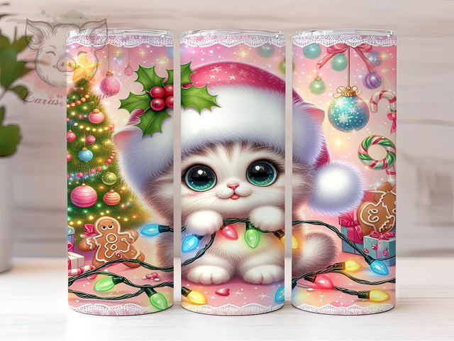 Christmas Tumbler, Cat Lover Gift, Sublimation Wrap, Holiday Cat, 20oz Tumbler, Cat Decor, Festive Drinkware Sublimation Lara' s Designs 