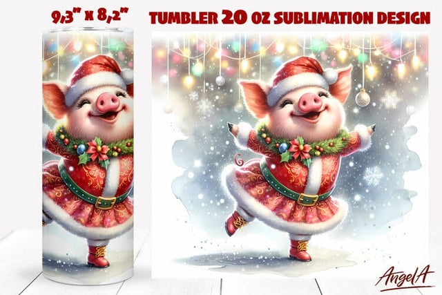 Christmas tumbler, dancing Christmas funny pig tumbler wrap Sublimation Angelina Semenova 