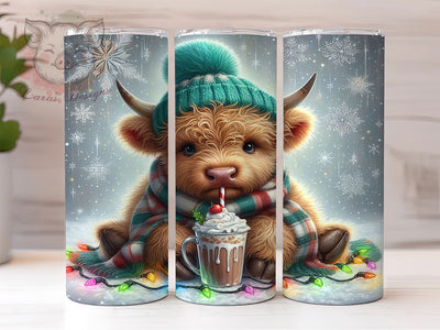 Christmas Tumbler, Highland Cow Design, 20oz Tumbler Wrap, Festive Cow, Holiday Sublimation, Cute Cow Gift, Digital Tumbler Wrap Sublimation Lara' s Designs 
