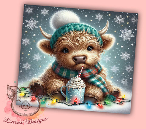 Christmas Tumbler, Highland Cow Design, 20oz Tumbler Wrap, Festive Cow, Holiday Sublimation, Cute Cow Gift, Digital Tumbler Wrap Sublimation Lara' s Designs 