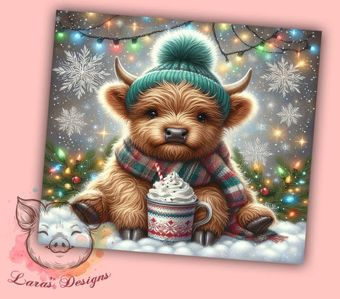 Christmas Tumbler, Highland Cow Design, 20oz Tumbler Wrap, Festive Cow, Holiday Sublimation, Cute Cow Gift, Digital Tumbler Wrap Sublimation Lara' s Designs 