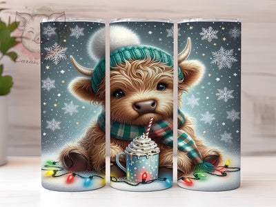 Christmas Tumbler, Highland Cow Design, 20oz Tumbler Wrap, Festive Cow, Holiday Sublimation, Cute Cow Gift, Digital Tumbler Wrap Sublimation Lara' s Designs 