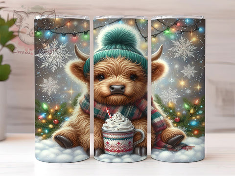 Christmas Tumbler, Highland Cow Design, 20oz Tumbler Wrap, Festive Cow, Holiday Sublimation, Cute Cow Gift, Digital Tumbler Wrap Sublimation Lara' s Designs 