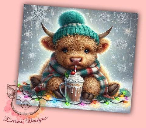 Christmas Tumbler, Highland Cow Design, 20oz Tumbler Wrap, Festive Cow, Holiday Sublimation, Cute Cow Gift, Digital Tumbler Wrap Sublimation Lara' s Designs 