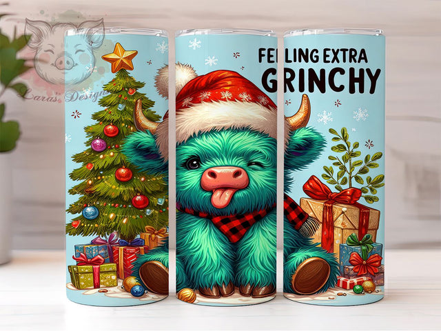 Christmas Tumbler, Highland Cow Design, Grinchy Tumbler, Holiday Drinkware, 20oz Tumbler, Funny Christmas Gifts, Unique Sublimation Wrap Sublimation Lara' s Designs 