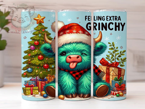 Christmas Tumbler, Highland Cow Design, Grinchy Tumbler, Holiday Drinkware, 20oz Tumbler, Funny Christmas Gifts, Unique Sublimation Wrap Sublimation Lara' s Designs 