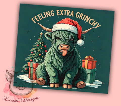Christmas Tumbler, Highland Cow Design, Grinchy Tumbler, Holiday Drinkware, 20oz Tumbler, Funny Christmas Gifts, Unique Sublimation Wrap Sublimation Lara' s Designs 