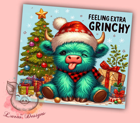 Christmas Tumbler, Highland Cow Design, Grinchy Tumbler, Holiday Drinkware, 20oz Tumbler, Funny Christmas Gifts, Unique Sublimation Wrap Sublimation Lara' s Designs 