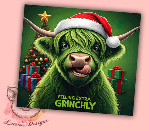 Christmas Tumbler, Highland Cow Design, Grinchy Tumbler, Holiday Drinkware, 20oz Tumbler, Funny Christmas Gifts, Unique Sublimation Wrap Sublimation Lara' s Designs 