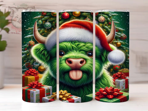 Christmas Tumbler, Highland Cow Design, Grinchy Tumbler, Holiday Drinkware, 20oz Tumbler, Funny Christmas Gifts, Unique Sublimation Wrap Sublimation Lara' s Designs 