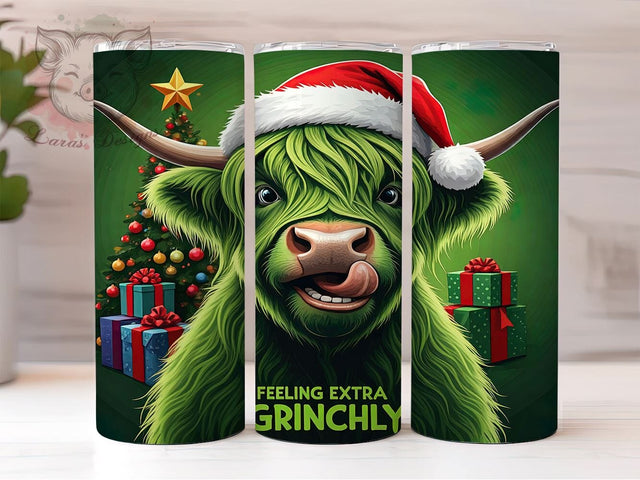 Christmas Tumbler, Highland Cow Design, Grinchy Tumbler, Holiday Drinkware, 20oz Tumbler, Funny Christmas Gifts, Unique Sublimation Wrap Sublimation Lara' s Designs 