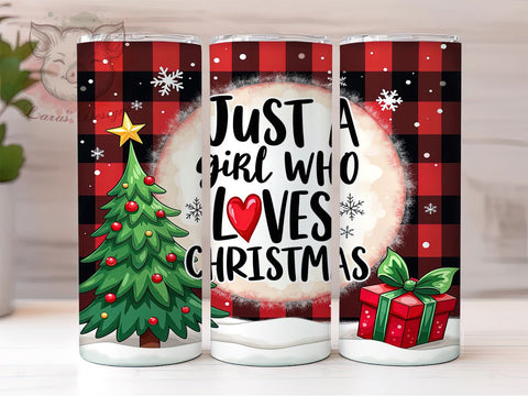 Christmas Tumbler, Just a Girl Who Loves Christmas, Holiday Drinkware, Festive Sublimation, 20oz Tumbler, Unique Christmas Gifts, Merry Christmas Tumbler Sublimation Lara' s Designs 