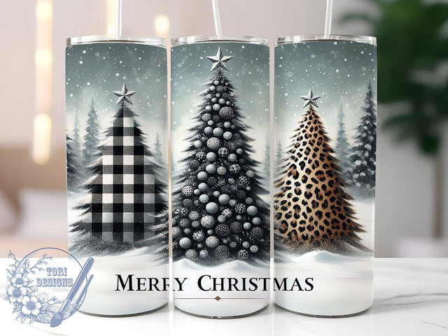 Christmas Tumbler, Leopard Print, Glitter Design, Snowy Christmas, Sublimation PNG, Holiday Decor, 20oz Tumbler, Festive Trees Sublimation ToriDesigns 