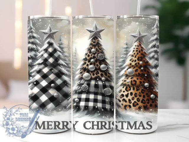 Christmas Tumbler, Leopard Print, Glitter Design, Snowy Christmas, Sublimation PNG, Holiday Decor, 20oz Tumbler, Festive Trees Sublimation ToriDesigns 