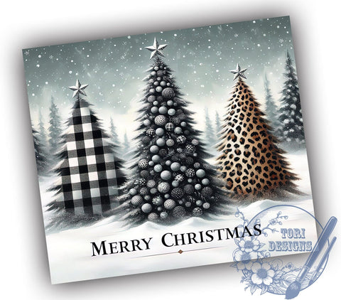 Christmas Tumbler, Leopard Print, Glitter Design, Snowy Christmas, Sublimation PNG, Holiday Decor, 20oz Tumbler, Festive Trees Sublimation ToriDesigns 