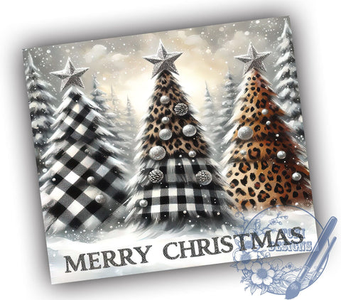 Christmas Tumbler, Leopard Print, Glitter Design, Snowy Christmas, Sublimation PNG, Holiday Decor, 20oz Tumbler, Festive Trees Sublimation ToriDesigns 