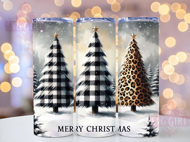 Christmas Tumbler, Leopard Print, Glitter Design, Snowy Trees, PNG Wrap, Sublimation Art, Holiday Drinkware, Festive Decor Sublimation SvggirlplusArt 