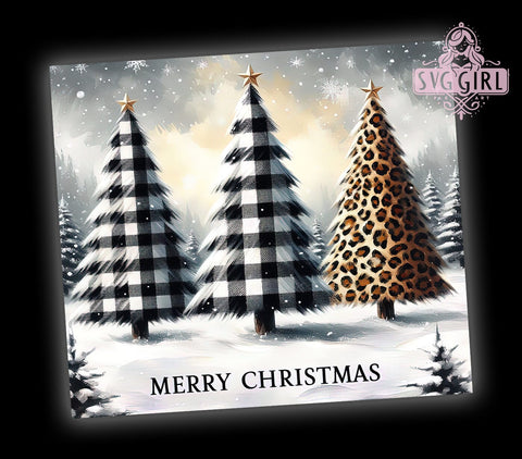 Christmas Tumbler, Leopard Print, Glitter Design, Snowy Trees, PNG Wrap, Sublimation Art, Holiday Drinkware, Festive Decor Sublimation SvggirlplusArt 