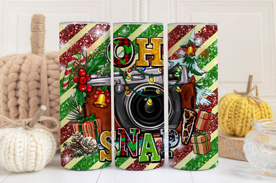 Christmas tumbler PNG design Oh snap leopard photo camera 20 oz skinny tumbler Sublimation BouDesign 