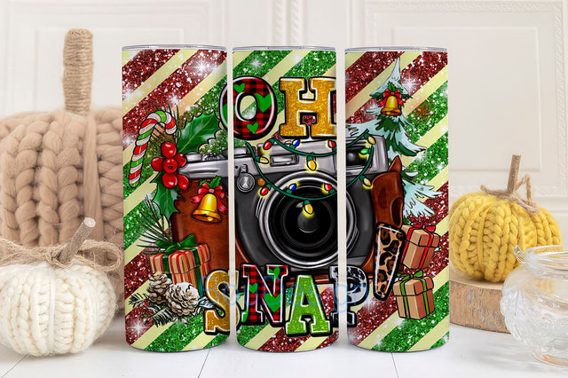 Christmas tumbler PNG design Oh snap leopard photo camera 20 oz skinny tumbler Sublimation BouDesign 