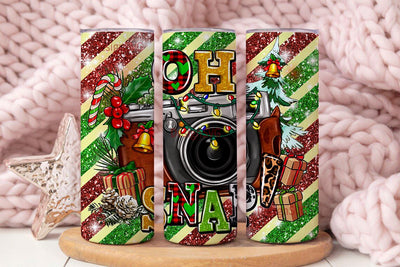 Christmas tumbler PNG design Oh snap leopard photo camera 20 oz skinny tumbler Sublimation DesignSVG 