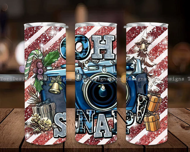 Christmas tumbler PNG design Oh snap leopard photo camera 20 oz skinny tumbler Sublimation ToriDesigns 