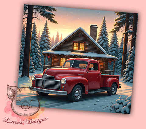 Christmas Tumbler, Red Truck Tumbler, Cozy Home Design, 20oz Tumbler Wrap, Snowy Christmas, Holiday Sublimation, Digital Tumbler Wrap Sublimation Lara' s Designs 