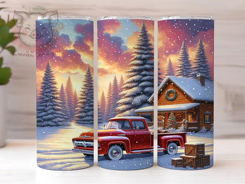 Christmas Tumbler, Red Truck Tumbler, Cozy Home Design, 20oz Tumbler Wrap, Snowy Christmas, Holiday Sublimation, Digital Tumbler Wrap Sublimation Lara' s Designs 