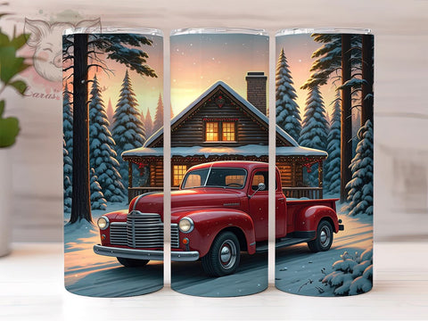 Christmas Tumbler, Red Truck Tumbler, Cozy Home Design, 20oz Tumbler Wrap, Snowy Christmas, Holiday Sublimation, Digital Tumbler Wrap Sublimation Lara' s Designs 