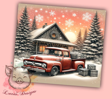 Christmas Tumbler, Red Truck Tumbler, Cozy Home Design, 20oz Tumbler Wrap, Snowy Christmas, Holiday Sublimation, Digital Tumbler Wrap Sublimation Lara' s Designs 