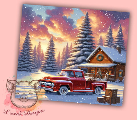 Christmas Tumbler, Red Truck Tumbler, Cozy Home Design, 20oz Tumbler Wrap, Snowy Christmas, Holiday Sublimation, Digital Tumbler Wrap Sublimation Lara' s Designs 