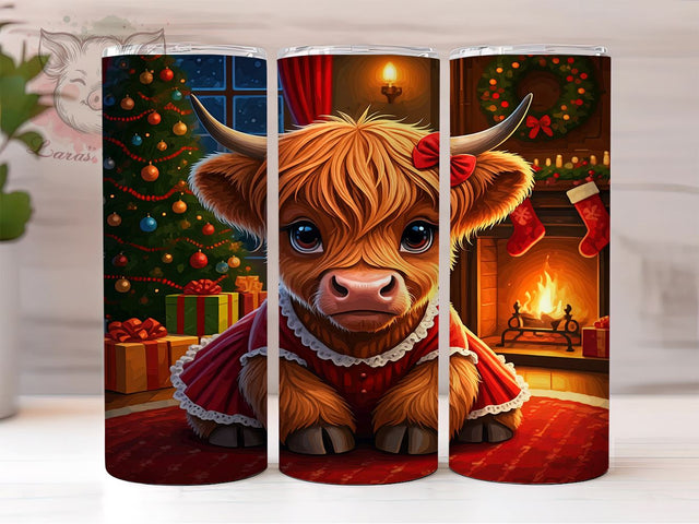 Christmas Tumbler, Rustic Decor, Highland Cow, Sublimation Wrap, Country Christmas, Farmhouse Style, 20oz Tumbler Sublimation Lara' s Designs 