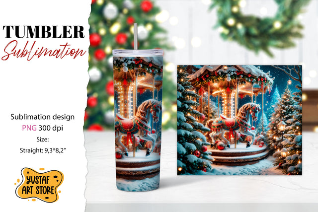 Christmas tumbler sublimation. Christmas carousel horse Sublimation Yustaf Art Store 