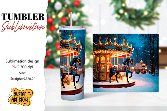 Christmas tumbler sublimation. Christmas horse carousel PNG Sublimation Yustaf Art Store 