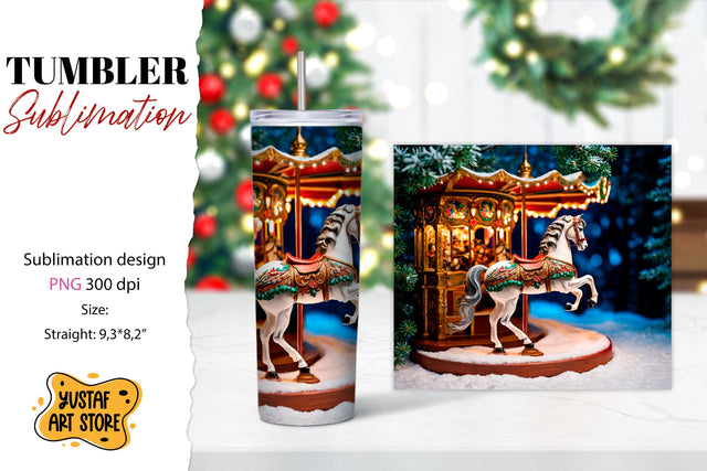 Christmas tumbler sublimation. Christmas horse carousel Sublimation Yustaf Art Store 