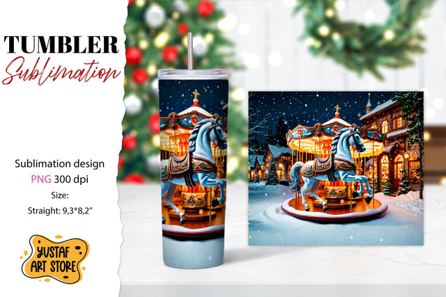 Christmas tumbler sublimation. Christmas horse carousel Sublimation Yustaf Art Store 
