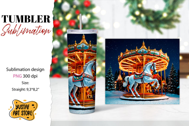 Christmas tumbler sublimation. Christmas horse carousel Sublimation Yustaf Art Store 